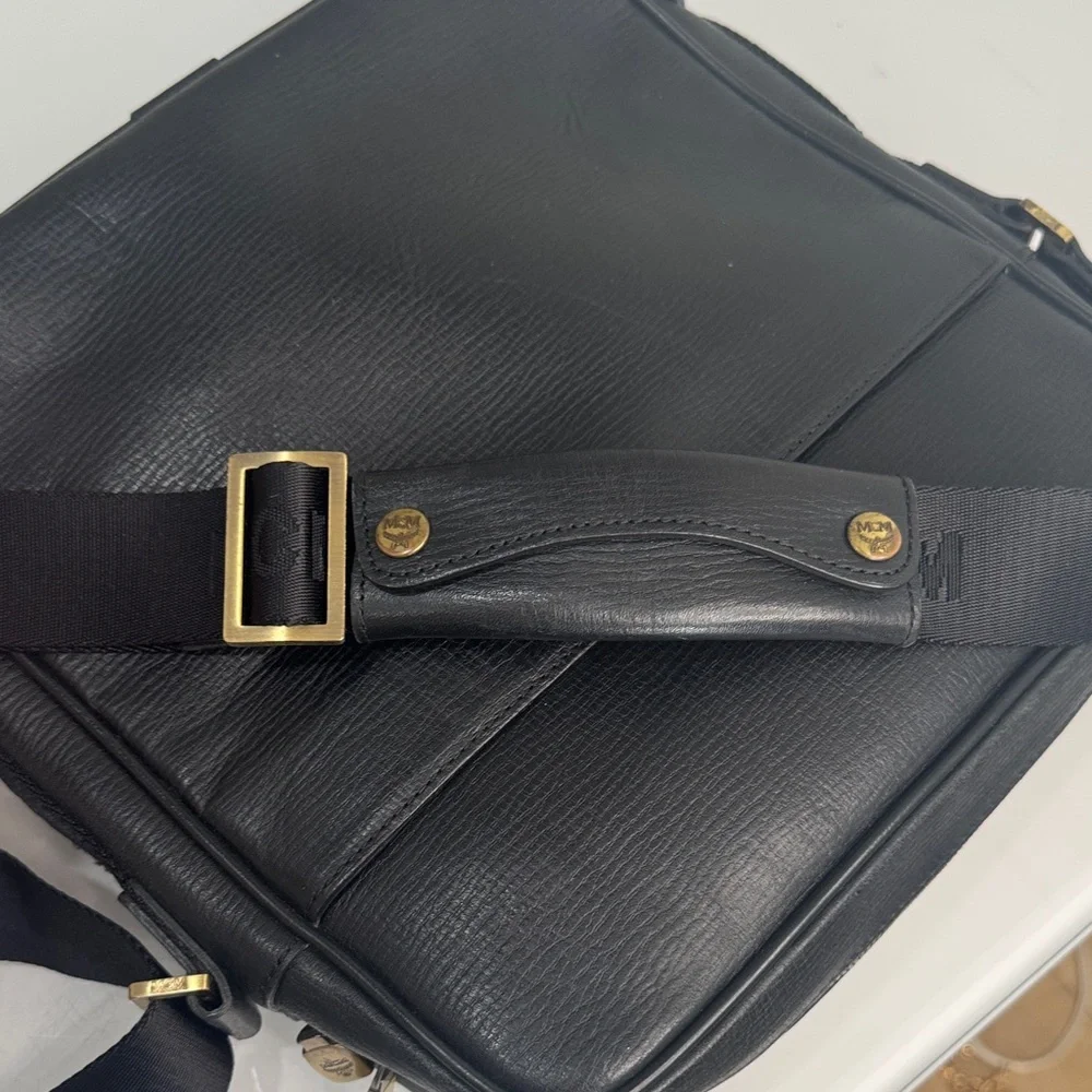 MCM Black Leather Messenger Bag